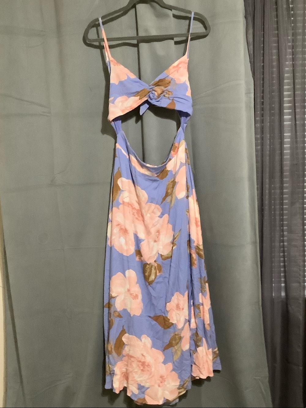 Lulu's Blue Floral Cutout Maxi Dress with Pink Flowers